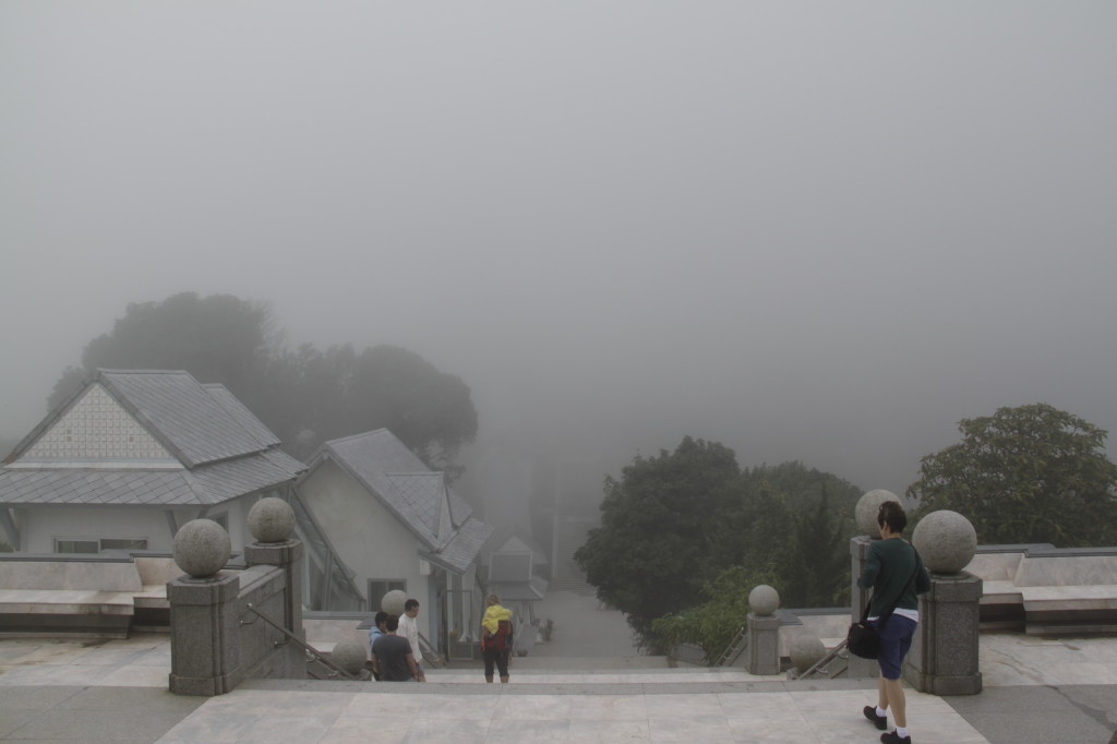 Behind the mist is the Queen's Pagoda